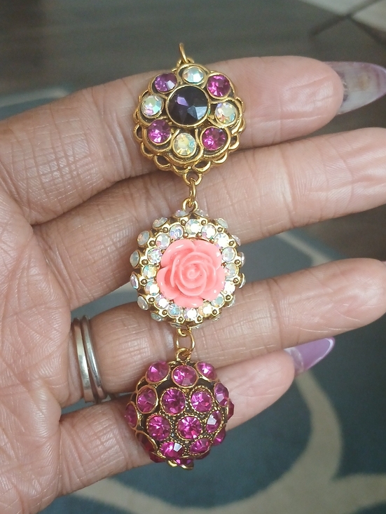 Jewelry - Gold-Tone Pink Rose Drop Pendant Bracelet